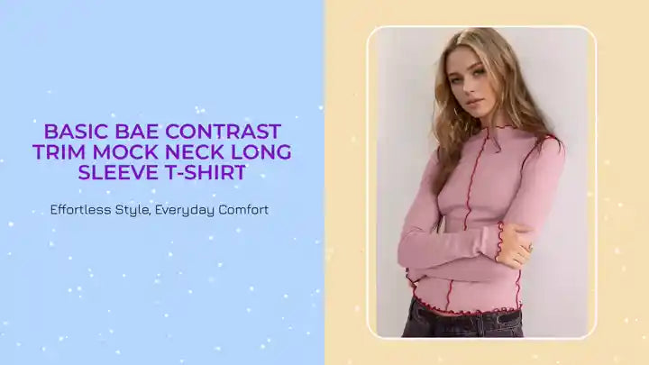 Basic Bae Contrast Trim Mock Neck Long Sleeve T-Shirt by@Outfy