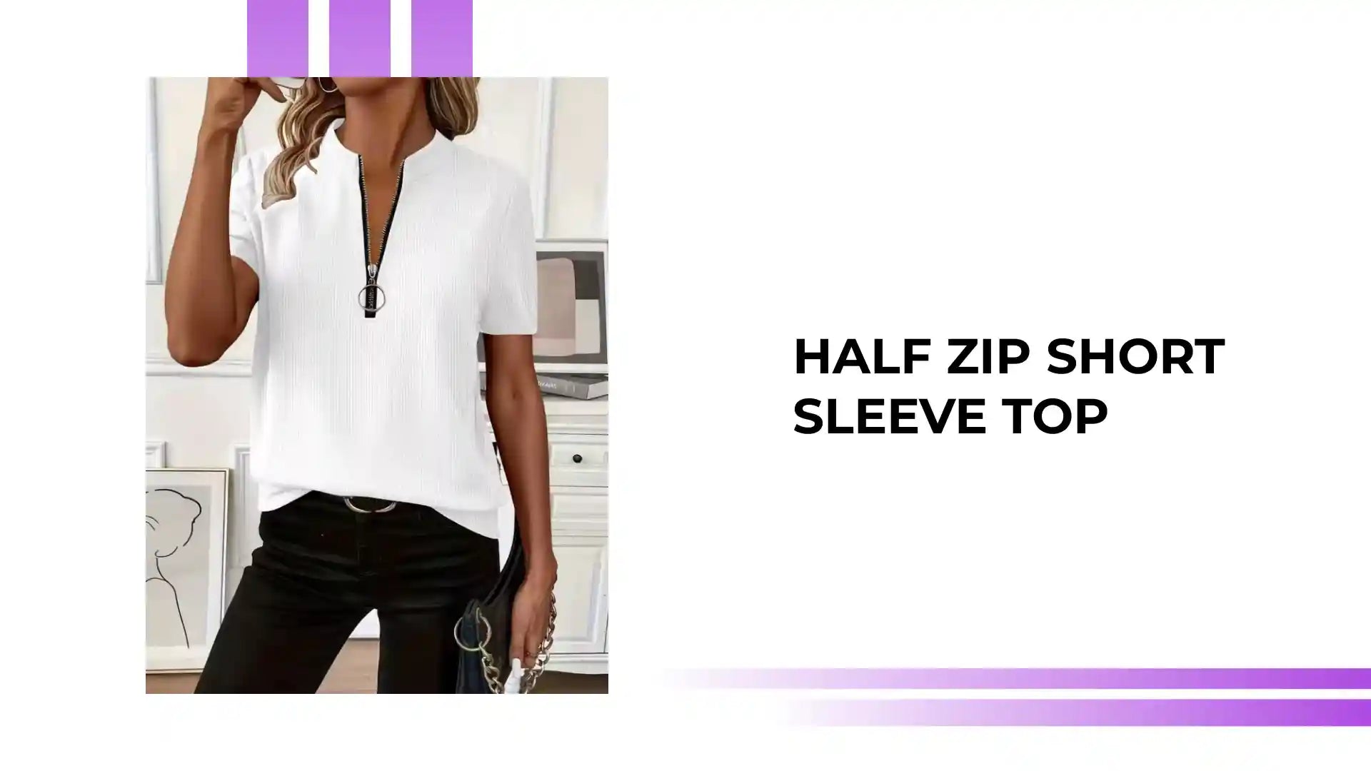 Half Zip Short Sleeve Top by@Outfy