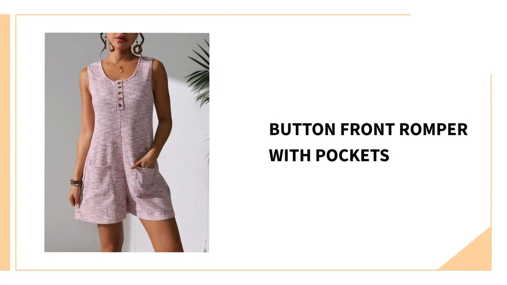 Button Front Romper with Pockets by@Outfy