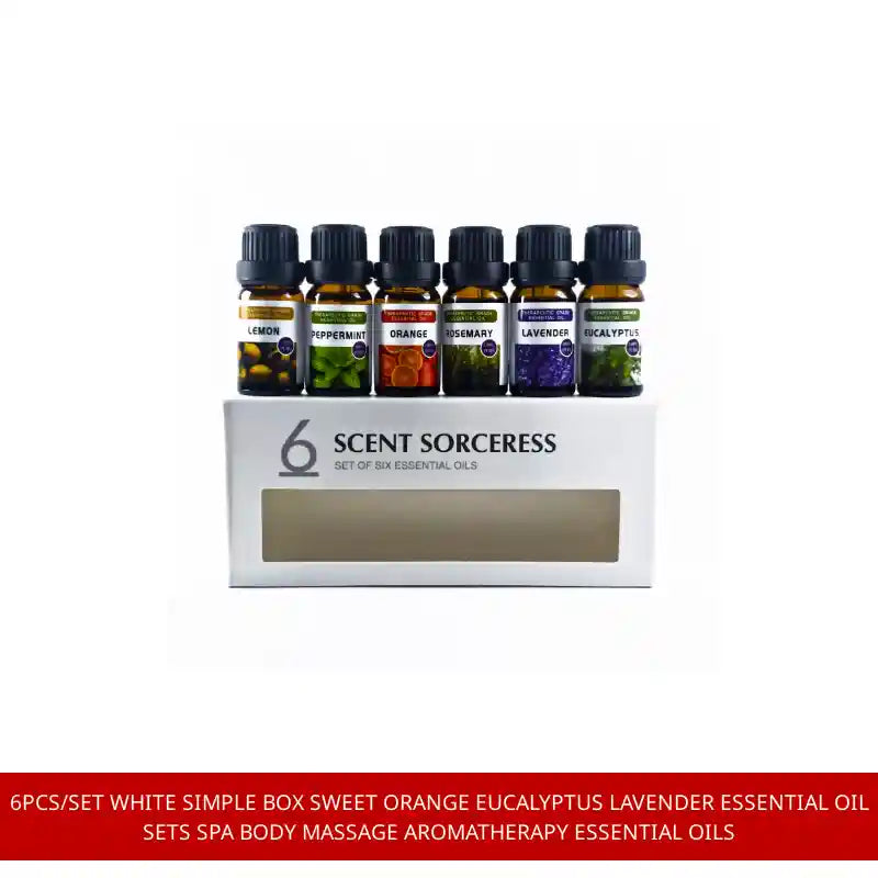 6pcs/Set White Simple Box Sweet Orange Eucalyptus Lavender Essential Oil Sets Spa Body Massage Aromatherapy Essential Oils by@Outfy