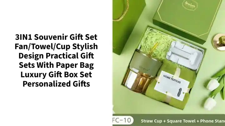 3IN1 Souvenir Gift Set Fan/Towel/Cup Stylish Design Practical Gift Sets with Paper Bag Luxury Gift Box Set Personalized Gifts by@Outfy