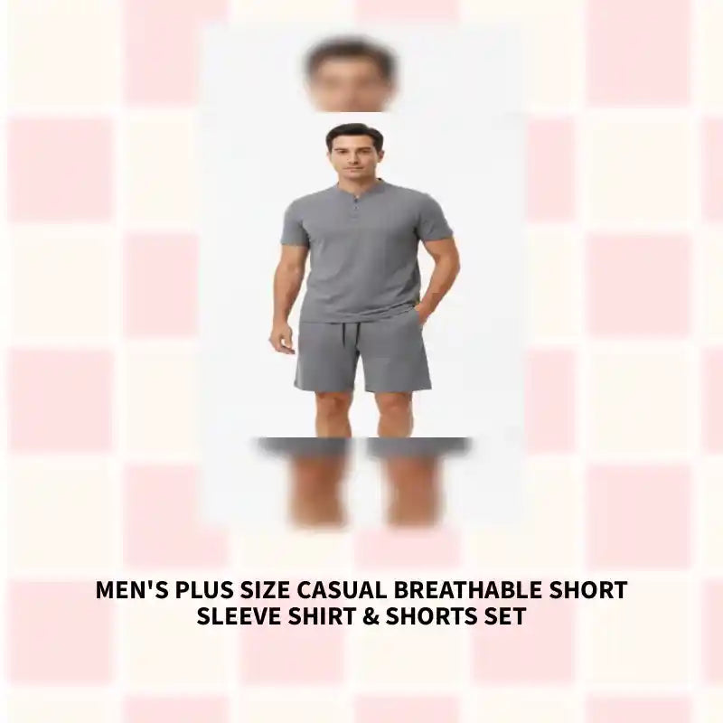 Men's Plus Size Casual Breathable Short Sleeve Shirt &amp; Shorts Set by@Outfy