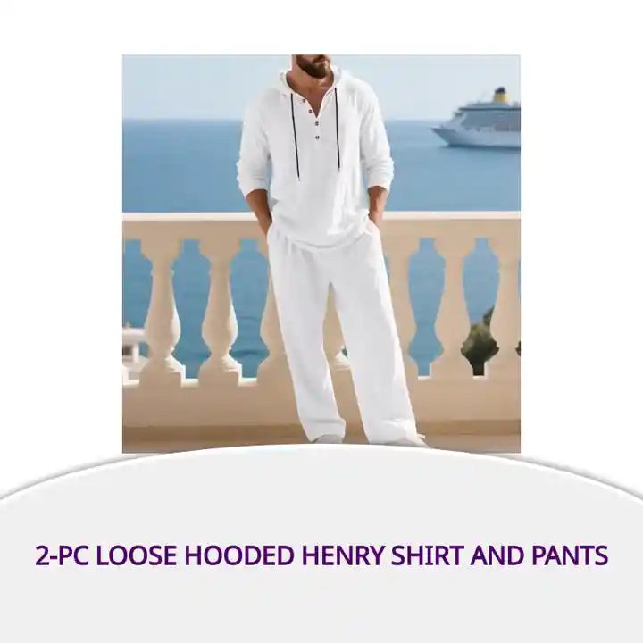 2-PC Loose Hooded Henry Shirt and Pants by@Outfy