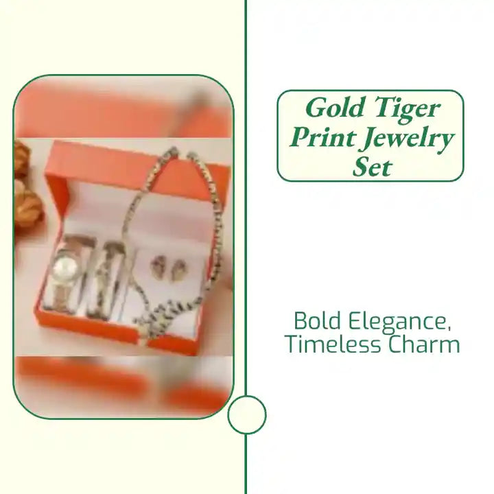 Gold Tiger Print Jewelry Set by@Outfy