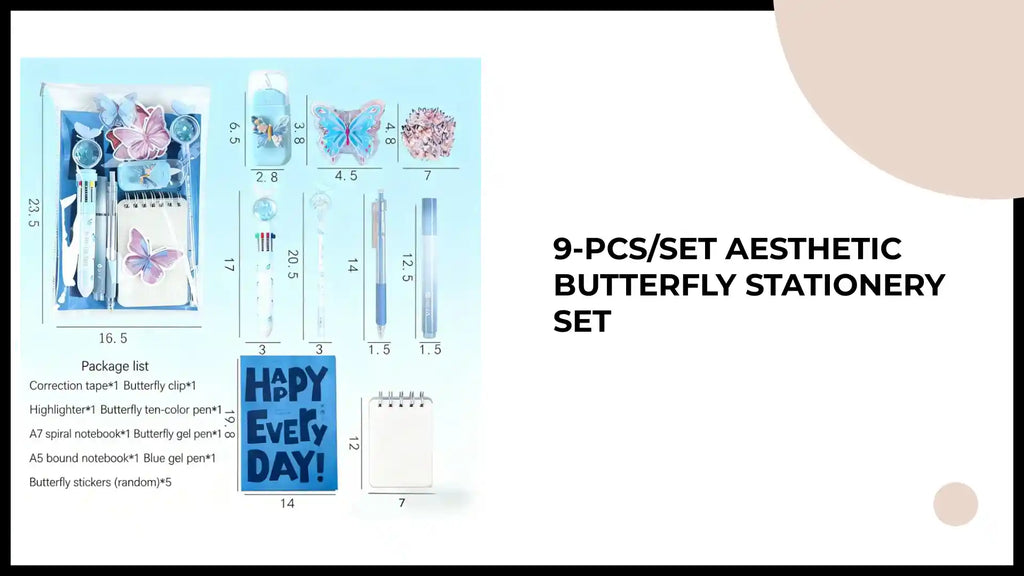 9-Pcs/Set Aesthetic Butterfly Stationery Set by@Outfy