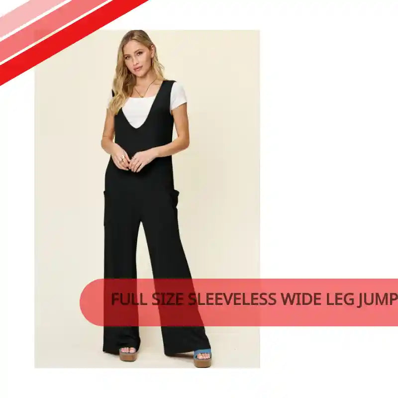 Full Size Sleeveless Wide Leg Jumpsuit with Pockets by@Outfy