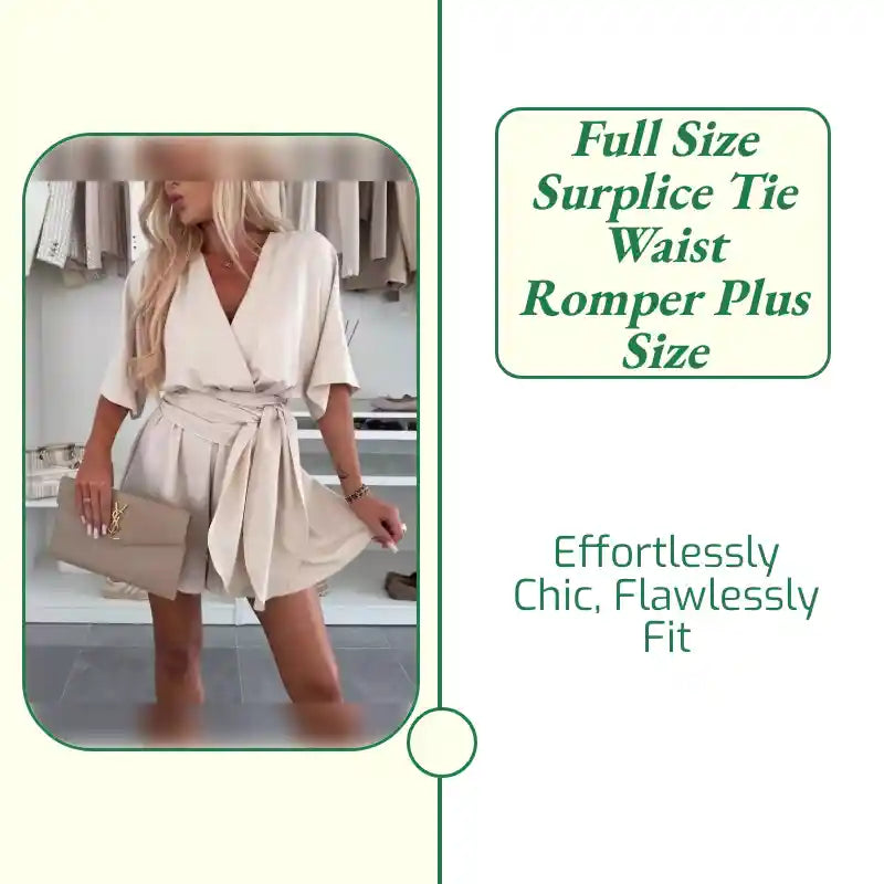 Full Size Surplice Tie Waist Romper Plus Size by@Outfy