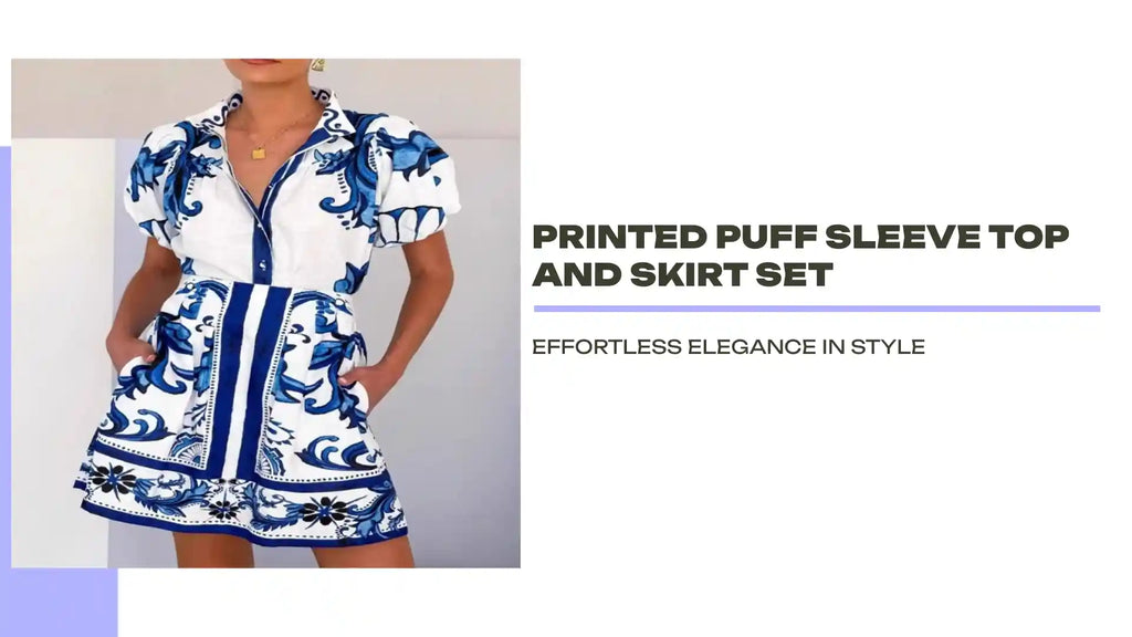 Printed Puff Sleeve Top and Skirt Set by@Outfy