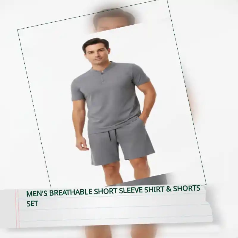 Men's Breathable Short Sleeve Shirt & Shorts Set by@Outfy