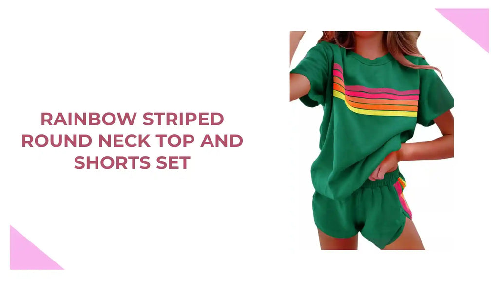 Rainbow Striped Round Neck Top and Shorts Set by@Outfy