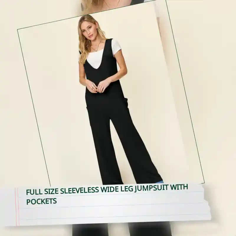 Full Size Sleeveless Wide Leg Jumpsuit with Pockets by@Outfy