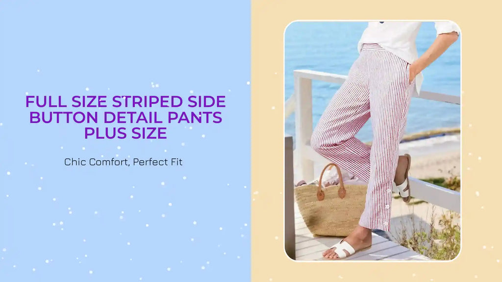 Full Size Striped Side Button Detail Pants Plus Size by@Outfy