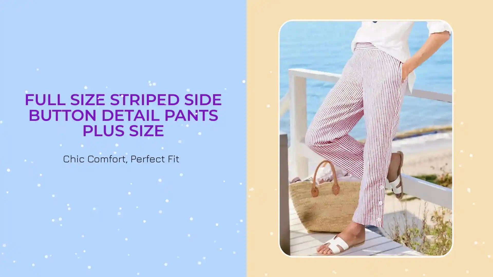 Full Size Striped Side Button Detail Pants Plus Size by@Outfy