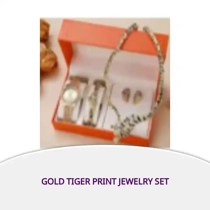 Gold Tiger Print Jewelry Set by@Outfy
