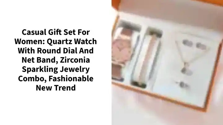 Casual Gift Set for Women: Quartz Watch with Round Dial and Net Band, Zirconia Sparkling Jewelry Combo, Fashionable New Trend by@Outfy