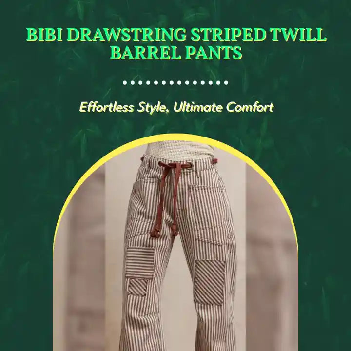 BiBi Drawstring Striped Twill Barrel Pants by@Outfy