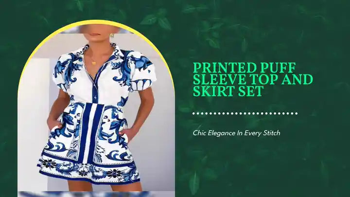 Printed Puff Sleeve Top and Skirt Set by@Outfy