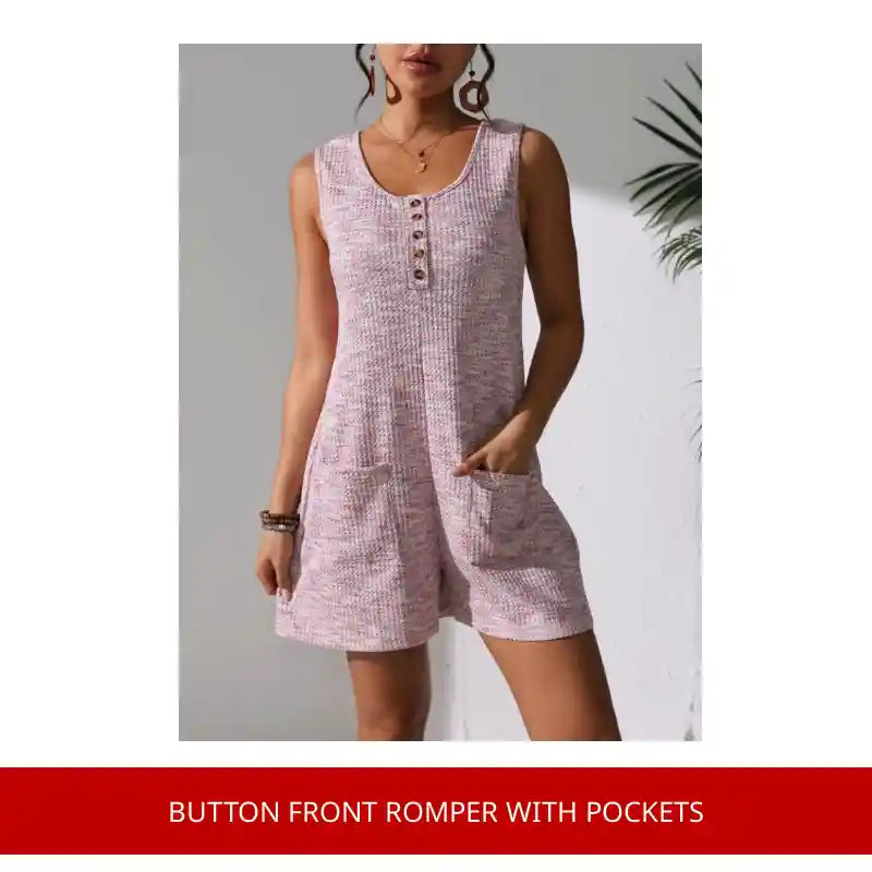 Button Front Romper with Pockets by@Outfy