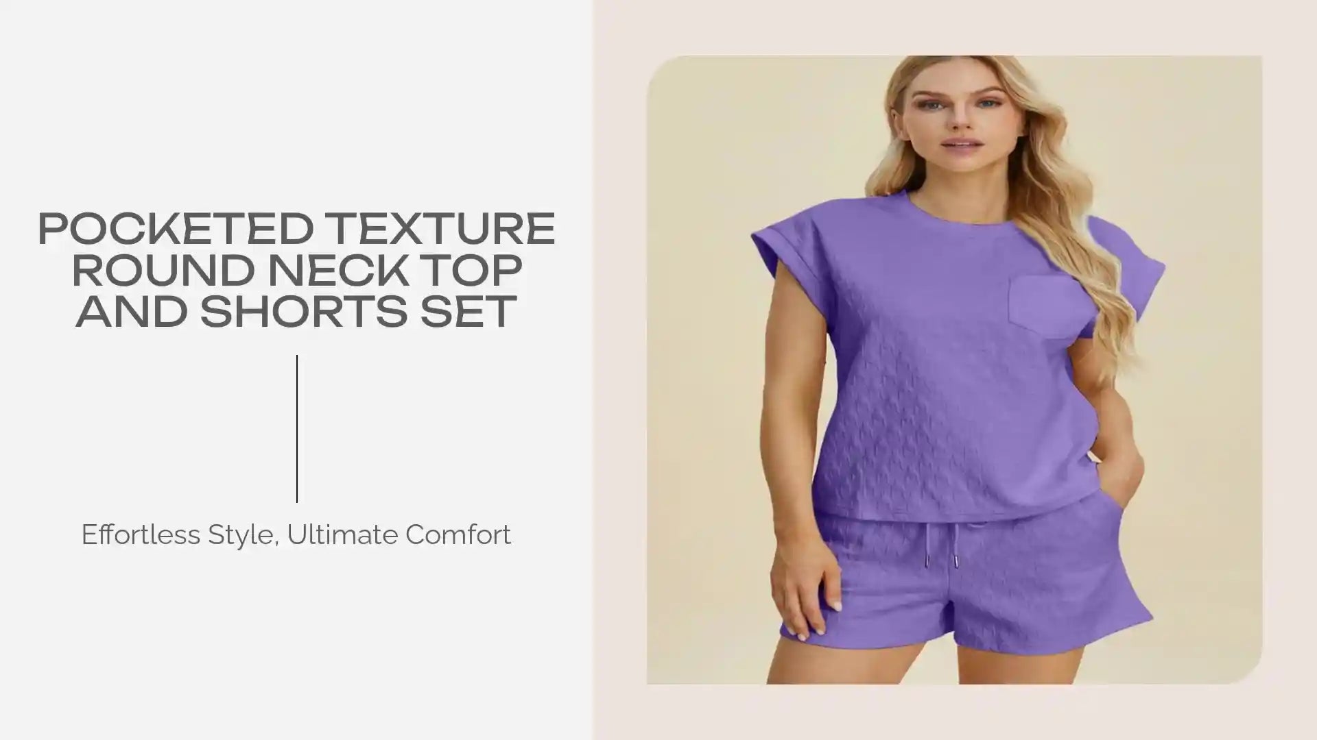 Pocketed Texture Round Neck Top and Shorts Set by@Outfy