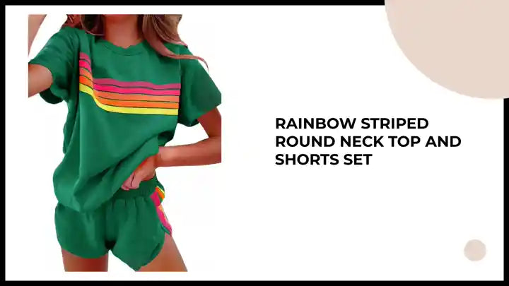 Rainbow Striped Round Neck Top and Shorts Set by@Outfy