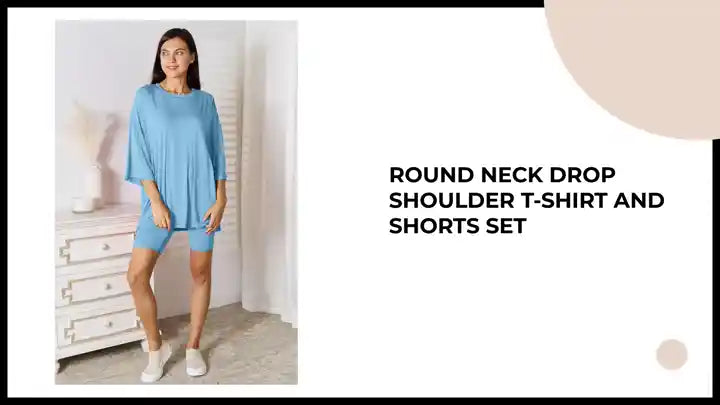 Round Neck Drop Shoulder T-Shirt and Shorts Set by@Outfy