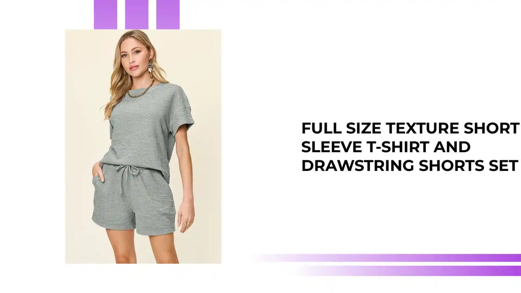 Full Size Texture Short Sleeve T-Shirt and Drawstring Shorts Set by@Outfy
