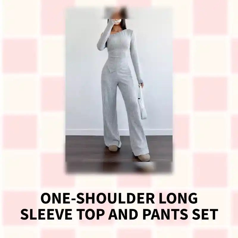 One-Shoulder Long Sleeve Top and Pants Set by@Outfy