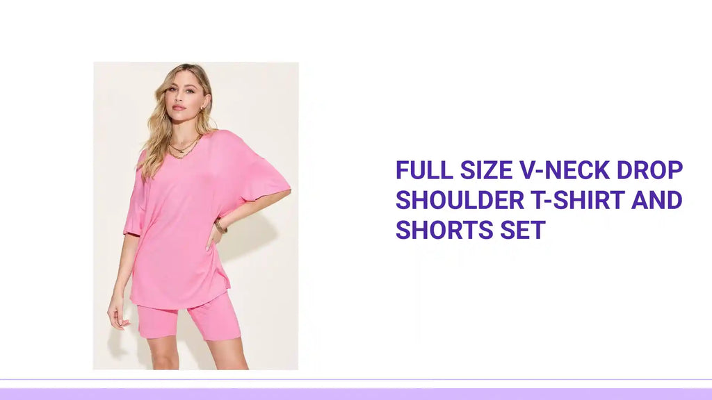 Full Size V-Neck Drop Shoulder T-Shirt and Shorts Set by@Outfy