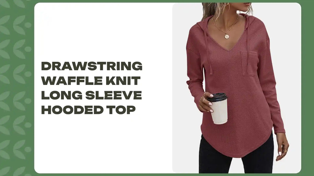 Drawstring Waffle Knit Long Sleeve Hooded Top by@Outfy