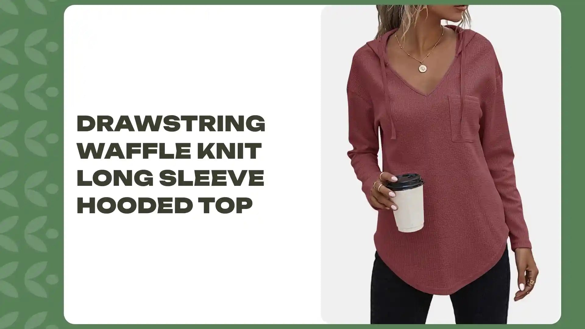 Drawstring Waffle Knit Long Sleeve Hooded Top by@Outfy