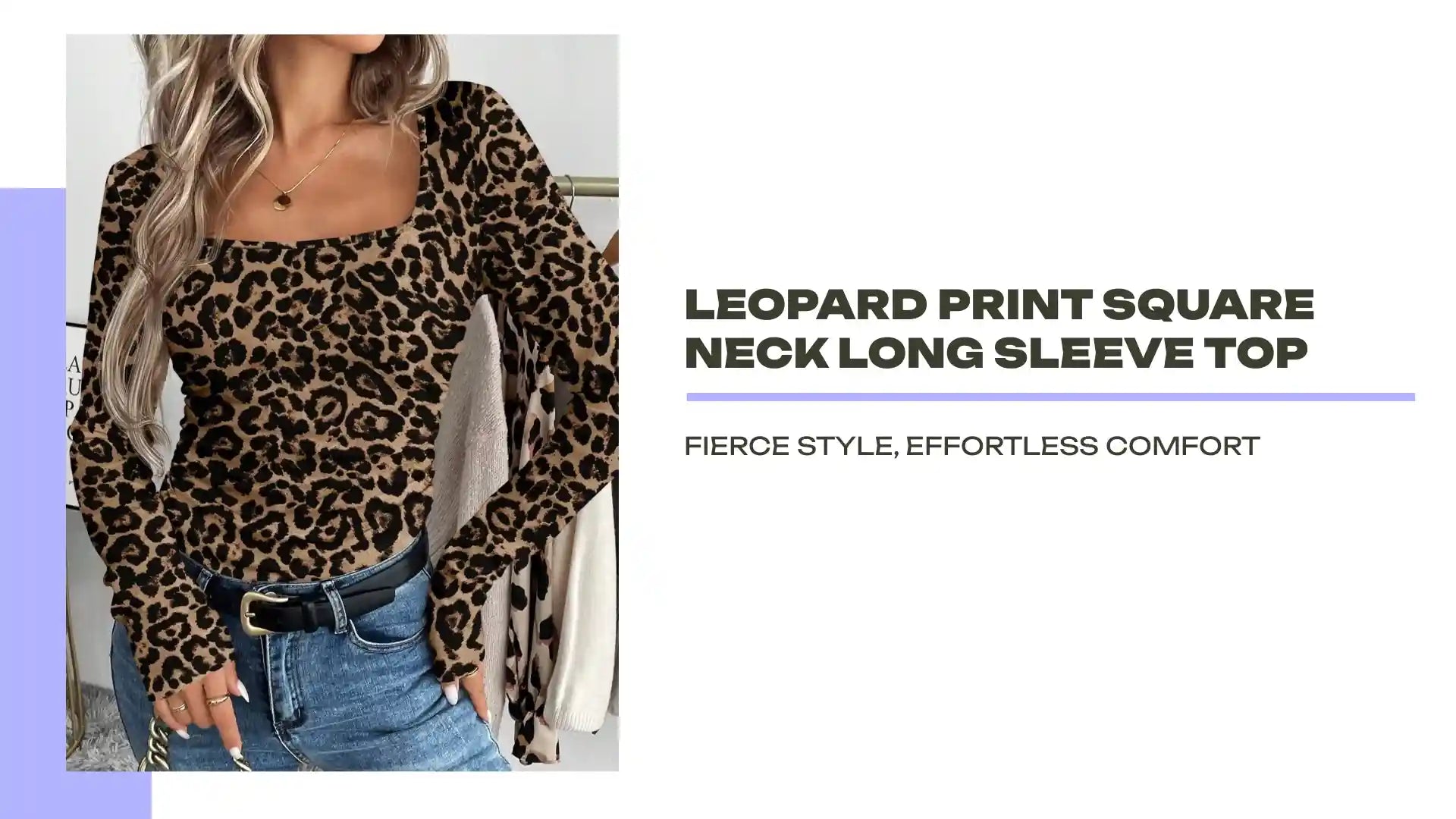Leopard Print Square Neck Long Sleeve Top by@Outfy