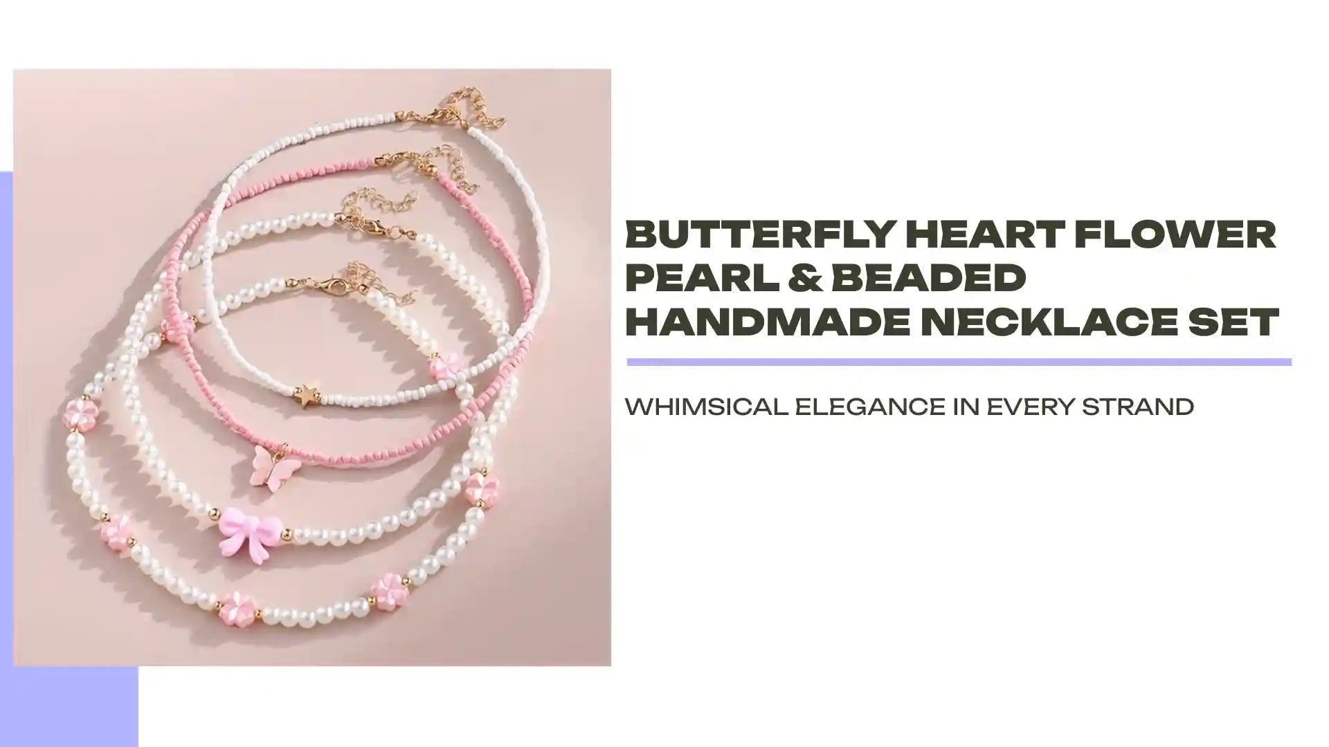 Butterfly Heart Flower Pearl &amp; Beaded Handmade Necklace Set by@Outfy
