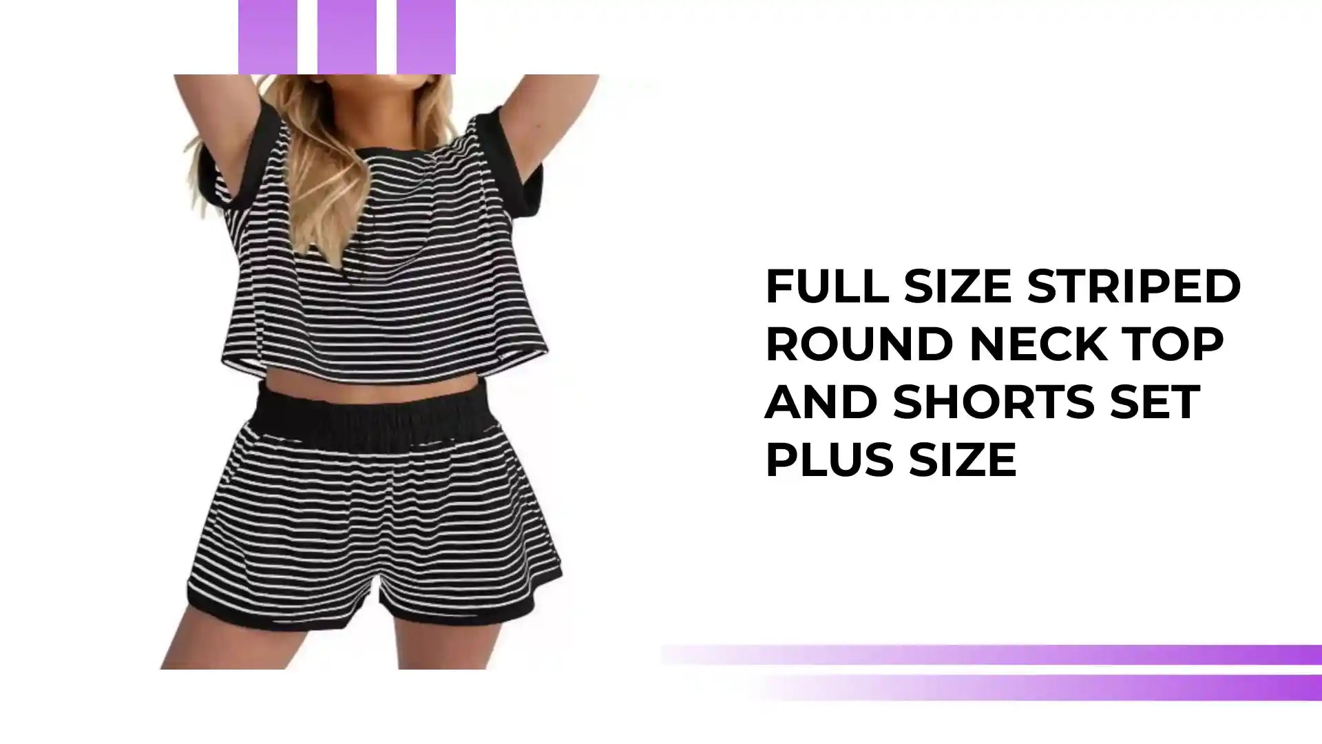 Full Size Striped Round Neck Top and Shorts Set Plus Size by@Outfy