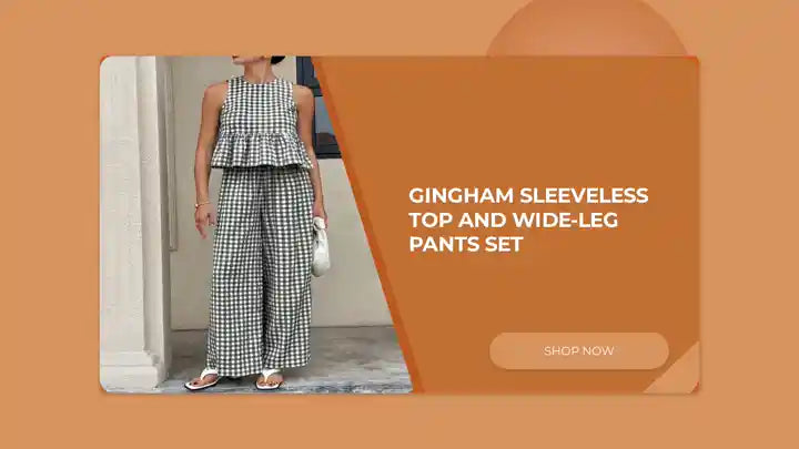 Gingham Sleeveless Top and Wide-Leg Pants Set by@Outfy