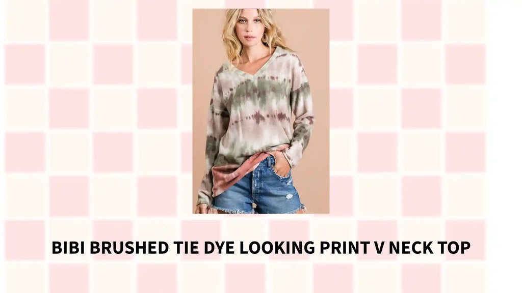 BiBi Brushed Tie Dye Looking Print V Neck Top by@Outfy