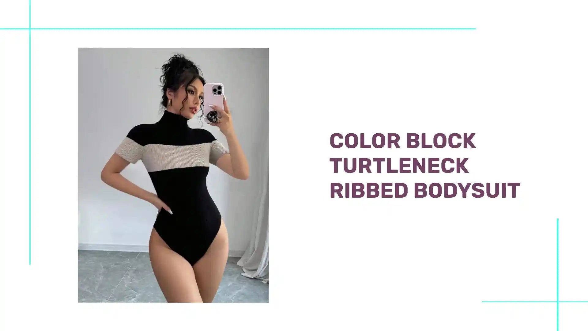 Color Block Turtleneck Ribbed Bodysuit by@Outfy