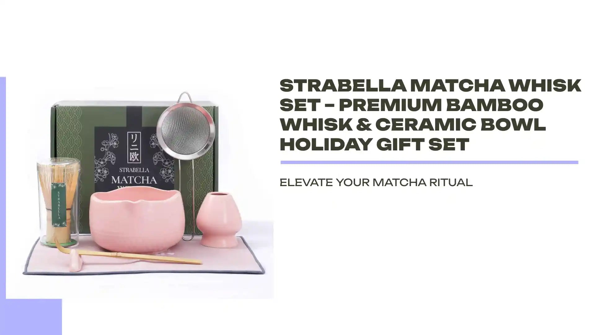 Strabella Matcha Whisk Set &ndash; Premium Bamboo Whisk &amp; Ceramic Bowl Holiday Gift Set by@Outfy