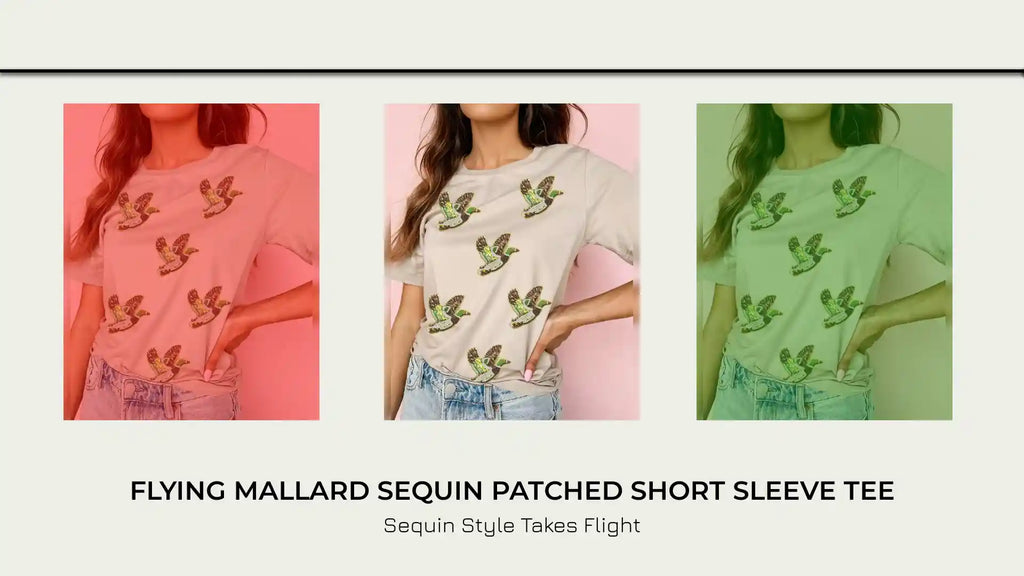 Flying Mallard Sequin Patched Short Sleeve Tee by@Outfy
