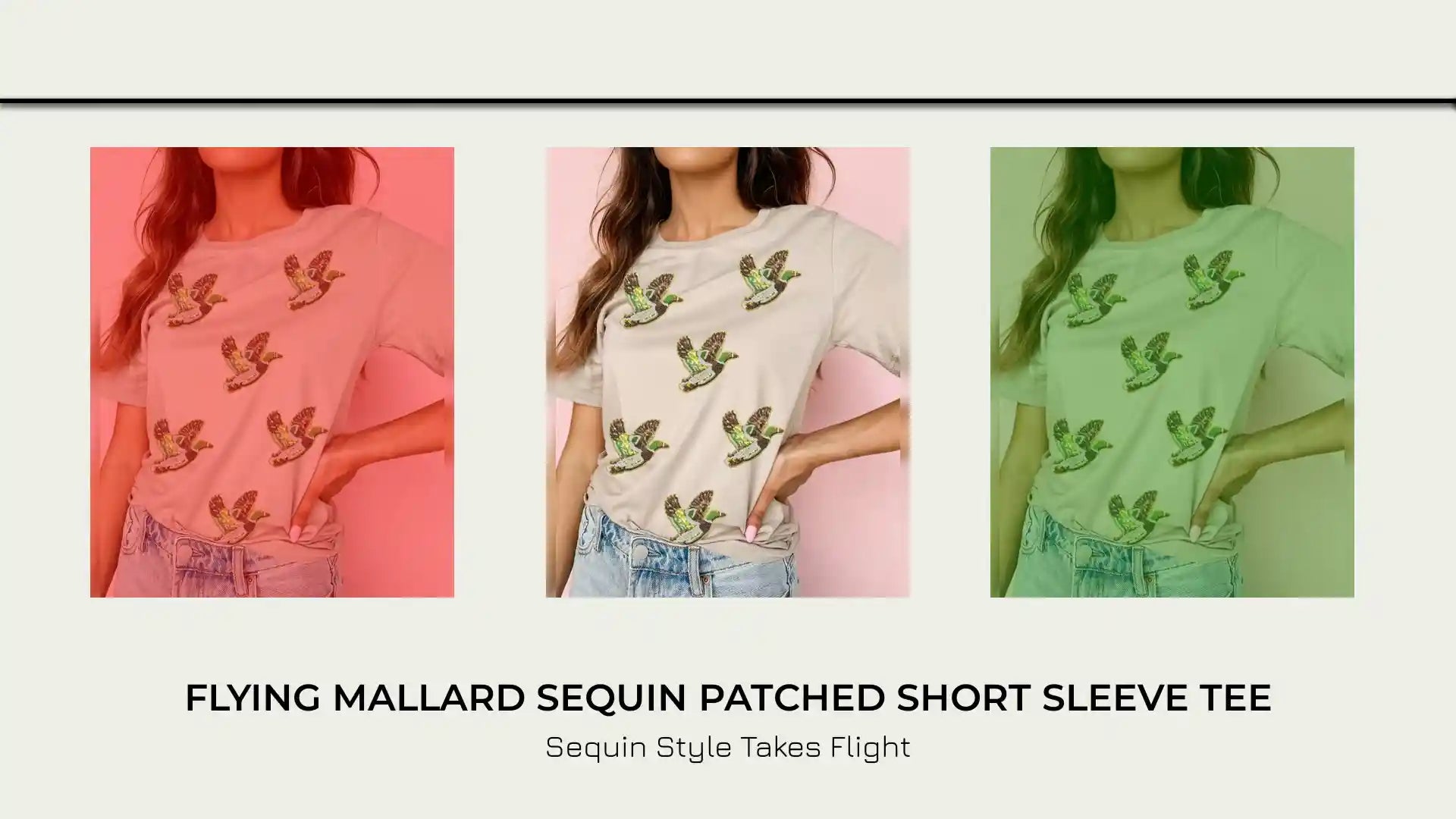 Flying Mallard Sequin Patched Short Sleeve Tee by@Outfy