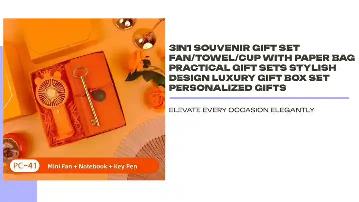 3IN1 Souvenir Gift Set Fan/Towel/Cup with Paper Bag Practical Gift Sets Stylish Design Luxury Gift Box Set Personalized Gifts by@Outfy