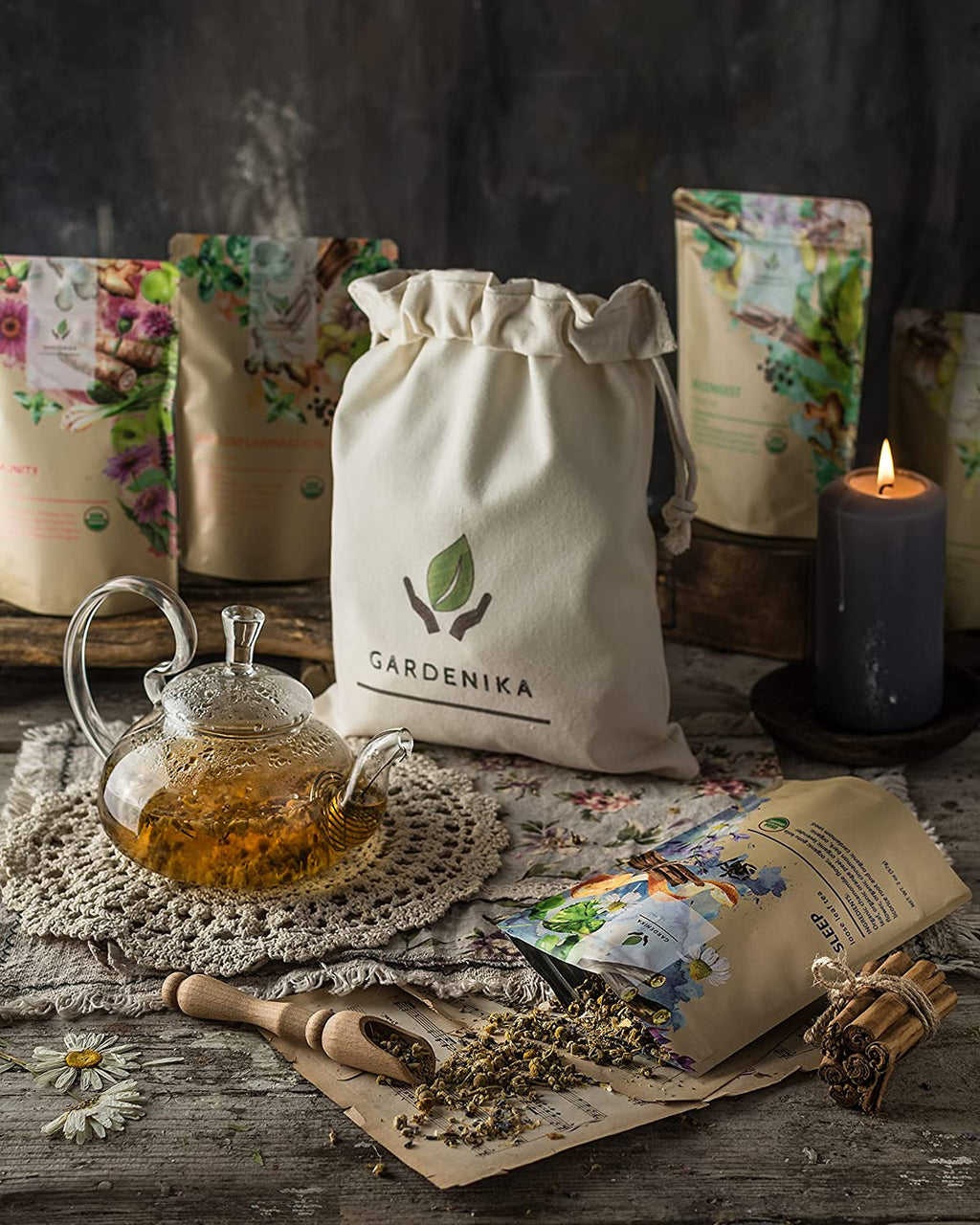 Herbal Tea Sampler, Organic Loose Leaf Herbal Gift Set, 5 Pack